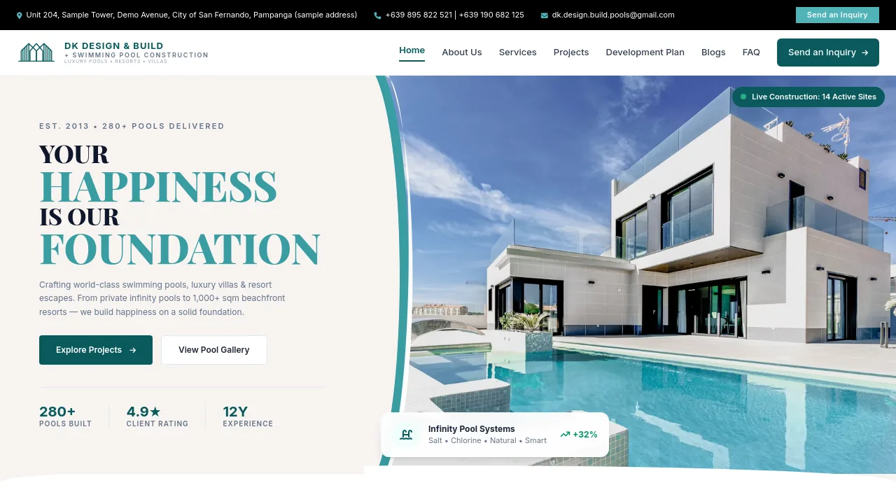 Screenshot of the DK Design and Build homepage