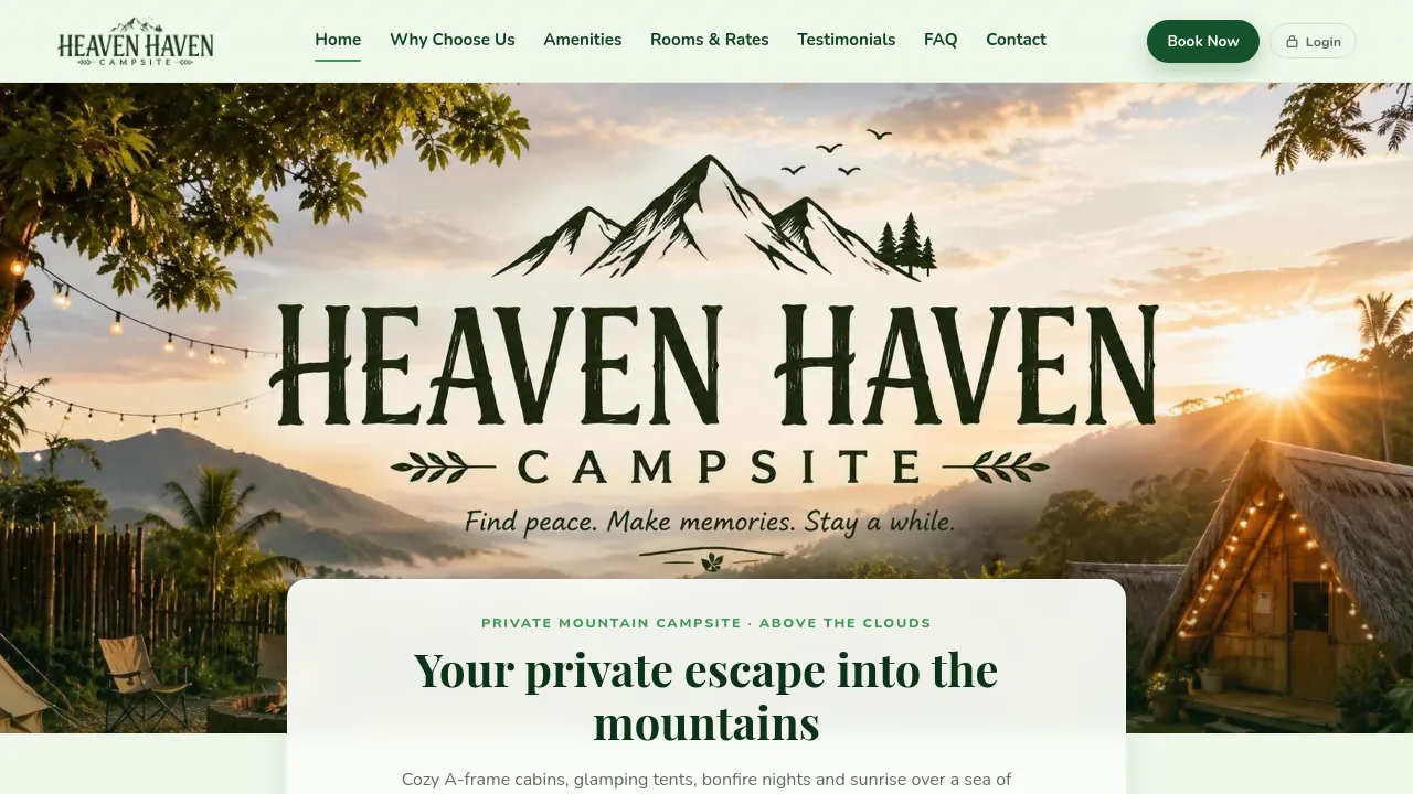 Screenshot of the Heaven Haven Resort homepage